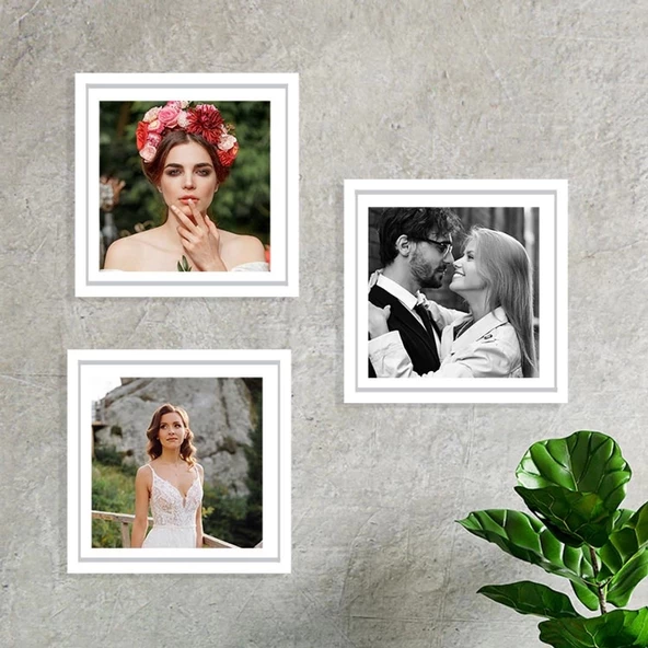 Beyaz Kare Çerçeve - 3 Adet - 4
