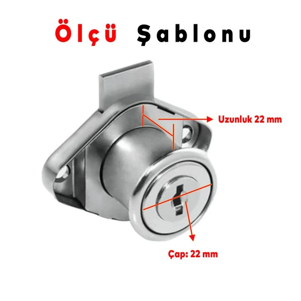 Ugr Oval Silindir Mobilya Çekmece Dolap Kilidi Nikel Krom 2 Anahtarlı Kilit 22 mm 5 ADET - 2