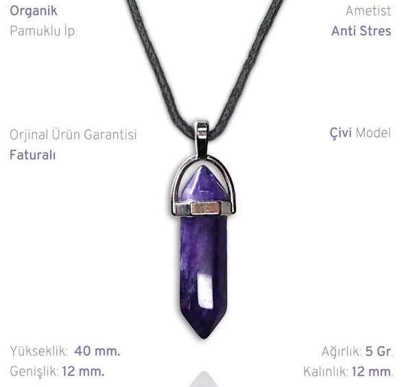 Gerçek Ametist Doğal Taşı Çivi Model Deri ipli Kolye (KARGO BEDAVA) ürün görseli 1