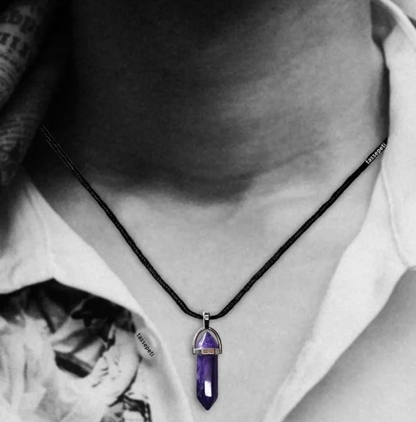 Gerçek Ametist Doğal Taşı Çivi Model Deri ipli Kolye (KARGO BEDAVA) ürün görseli 1