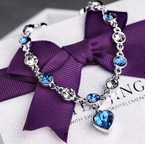 Beyaz Altın Görünümlü Kalp Taşlı Bileklik + Hediye Kutu + Ücretsiz Kargo ürün görseli 1