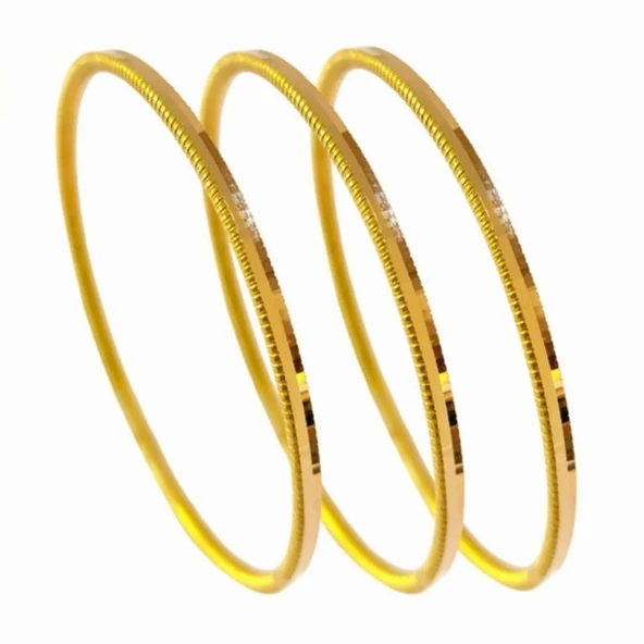 Garantili Gold Gerçek Altın Görünümlü ince Ajda Ray Parlak Sade 3 Adet Bilezik ürün görseli 1