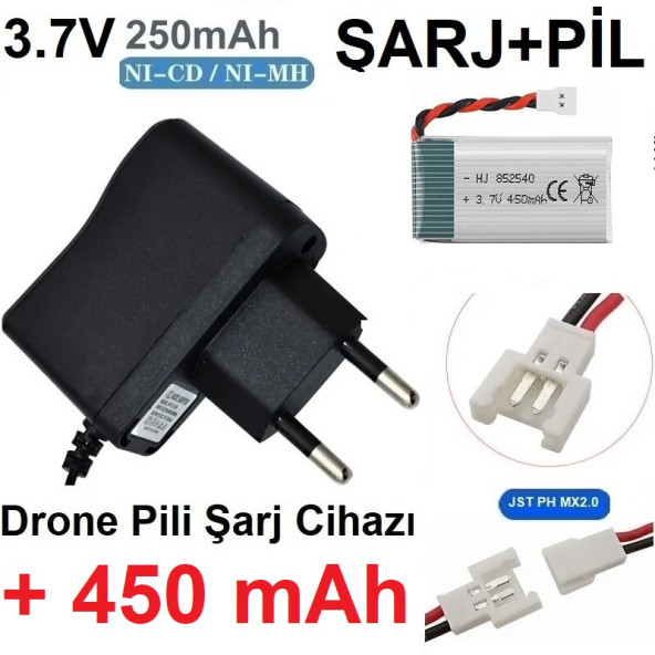 Drone Pili Şarj Cihazı + 450 Mah Pil Jst Ph Mx2.0 Fiş Güç Adaptörü 2 Yıl Garanti ürün görseli 1