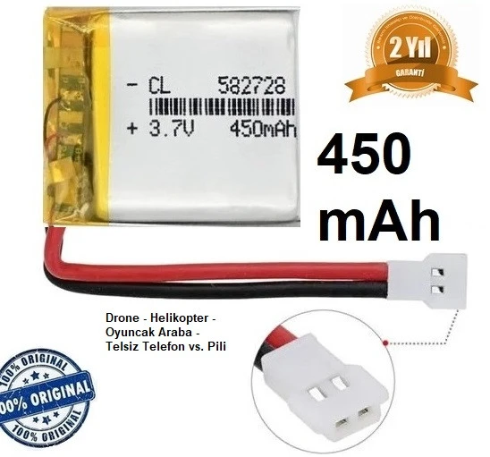 450 Mah 3.7v Drone Helikopter Oyuncak Araba Telsiz Telefon Pili Jst Mx2.0