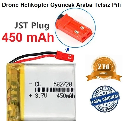 Jst 450 Mah 3.7v Kırmızı Soket Drone Helikopter Oyuncak Araba Telsiz Telefon Pili