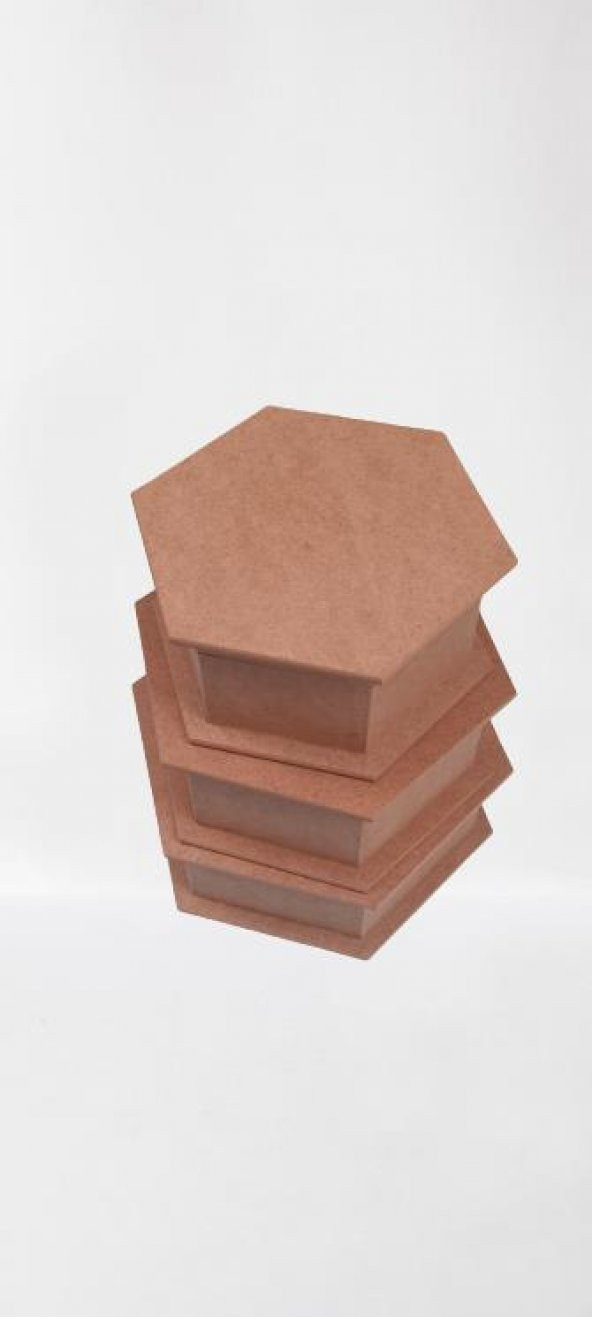 Hobi 90034 Dekoratif 3lü Takı Seti Model Ahşap MDF Altıgen Ham ürün El Yapım - 7