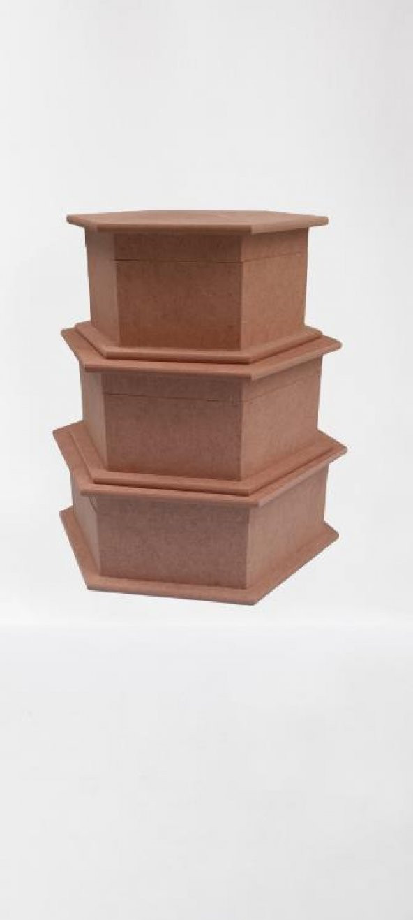 Hobi 90034 Dekoratif 3lü Takı Seti Model Ahşap MDF Altıgen Ham ürün El Yapım - 9