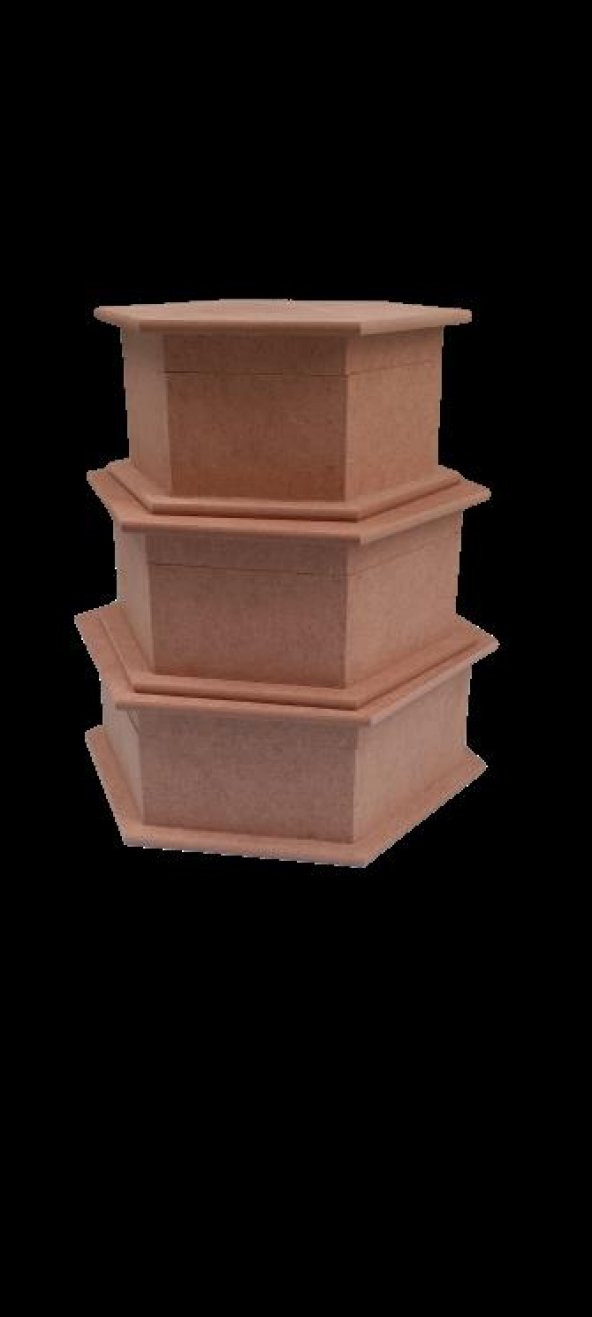 Hobi 90034 Dekoratif 3lü Takı Seti Model Ahşap MDF Altıgen Ham ürün El Yapım - 10