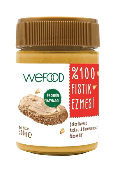 Wefood Şekersiz Sade %100 Fıstık Ezmesi 300 gr (Fıstık Parçacıklı).