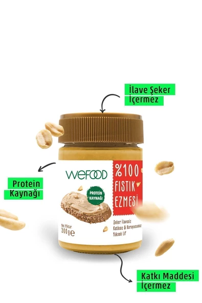 Wefood Şekersiz Sade %100 Fıstık Ezmesi 300 gr (Fıstık Parçacıklı). - 2