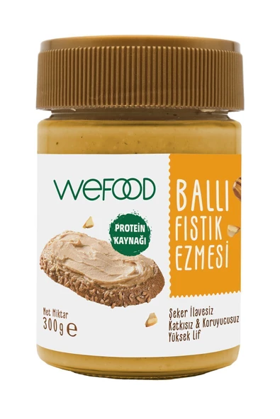 Wefood Şekersiz Ham Ballı Fıstık Ezmesi 300 gr (Fıstık Parçacıklı).