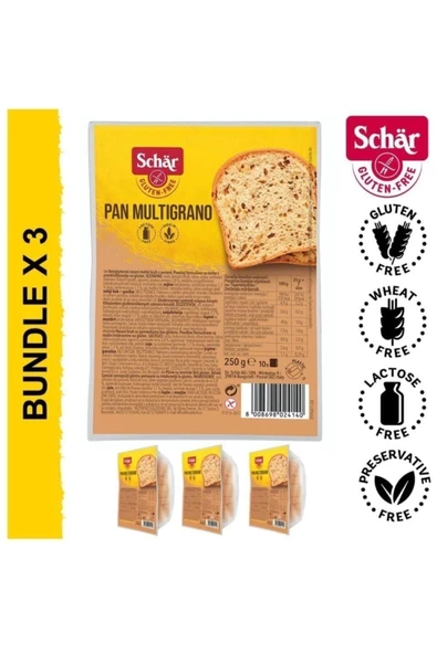 Schar Pan Multigrano Glutensiz Keten Tohumu Darı Ve Ayçekirdekli Ekmek 250 gr 3 Adet