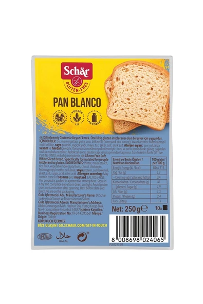 Schar Pan Blanco Glutensiz Beyaz Ekmek 250 gr (8 ADET)