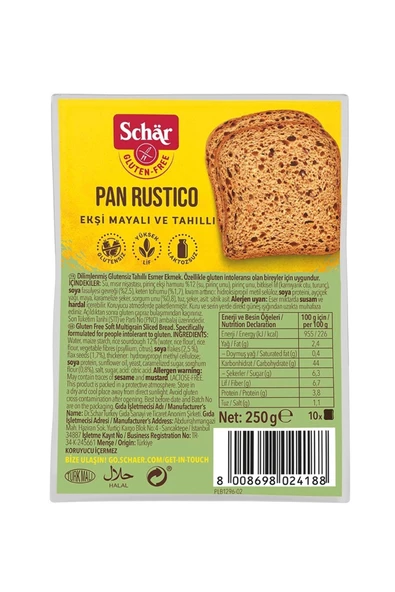 Schar Rustico Glutensiz Lifli Ekmek 250 gr (8 ADET)