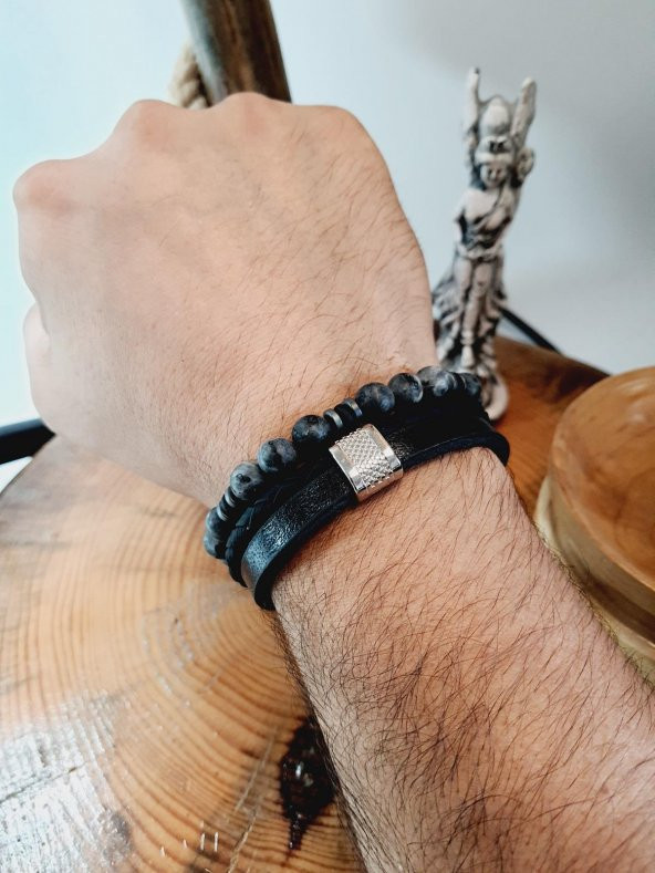 JTSS23KOB1317 JANTİ 2'Lİ KOMBİN BİLEKLİK JADE HEMATİT DOĞALTAŞ ve DERİ KUTULU GARANTİLİ - Resim 5