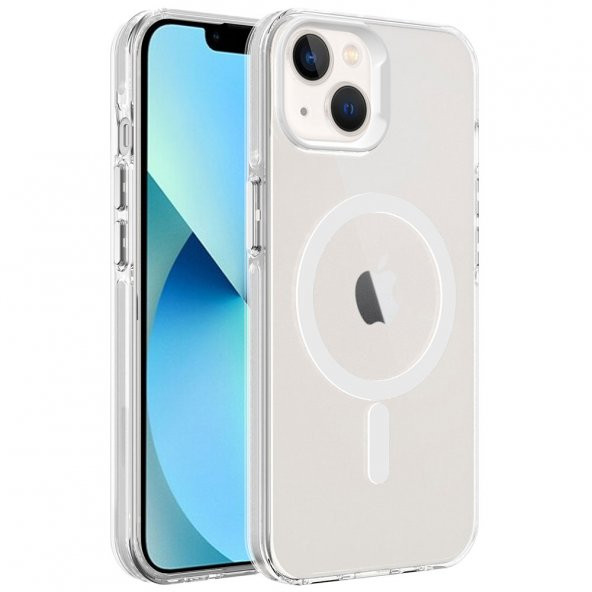 Apple iPhone 13 Kılıf Zore Magsafe Şarj Özellikli Buzlu Transparan C-Pro Sert Kılıf