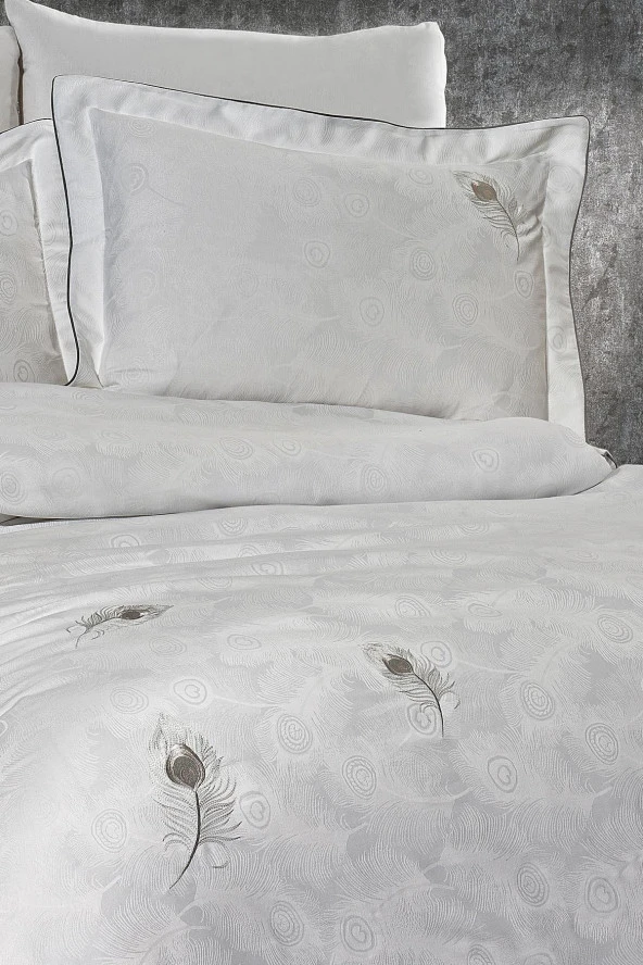 Nakışlı %100 Pamuk Saten Nevresim Takımı Carmen Çift Kişilik 6 Parça - 3