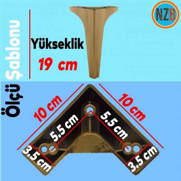 Mobilya Kanepe Sehpa TV Ünitesi Koltuk Ayağı 19 cm  Açık Kahverengi Baza Ayak - Resim 2