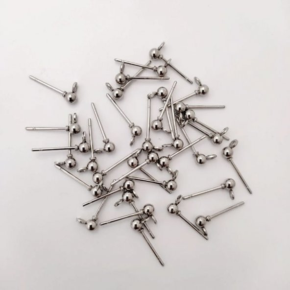 20 Adet 3 mm 1. Kalite Halkalı Topbaş Küpe Çivisi Nikel Renkli - 3