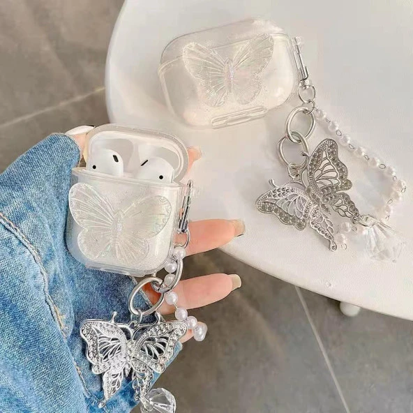 Kelebekli Simli 3.Nesil Uyumlu Airpods Koruyucu Kılıf - 2