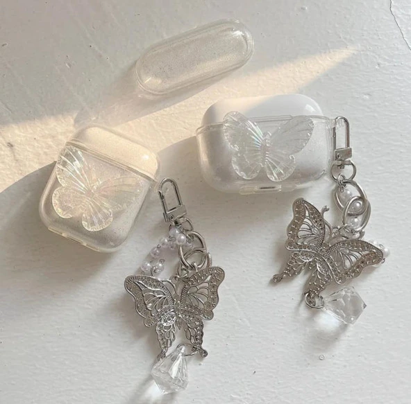 Kelebekli Simli 3.Nesil Uyumlu Airpods Koruyucu Kılıf - 3