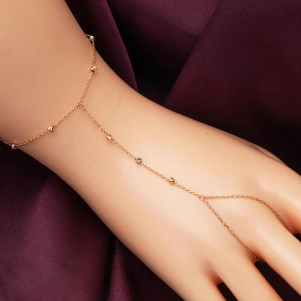 Şahmeran Dorika Altın Bileklik Rose Zincirli 14 Ayar - Resim 2