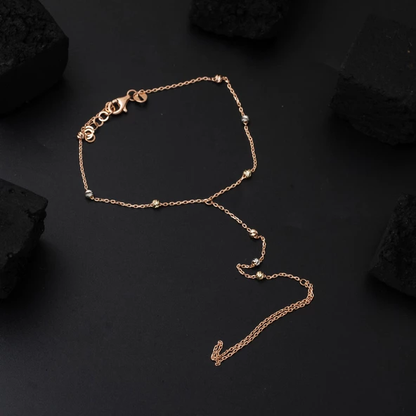 Şahmeran Dorika Altın Bileklik Rose Zincirli 14 Ayar - Resim 4