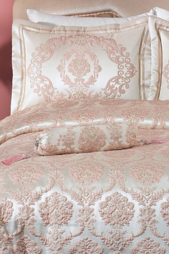 Hilal Dz Jakarlı Yatak Örtüsü 4 Parça Pink/Gold - 2