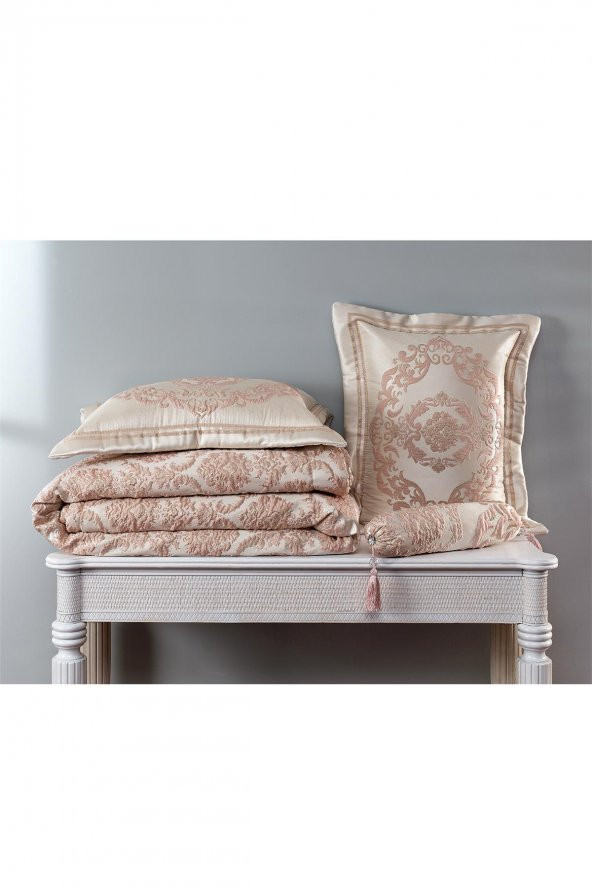 Hilal Dz Jakarlı Yatak Örtüsü 4 Parça Pink/Gold - 4