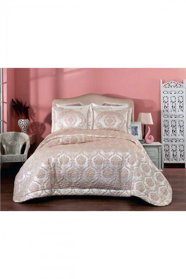 Hilal Dz Jakarlı Yatak Örtüsü 4 Parça Pink/Gold - 5