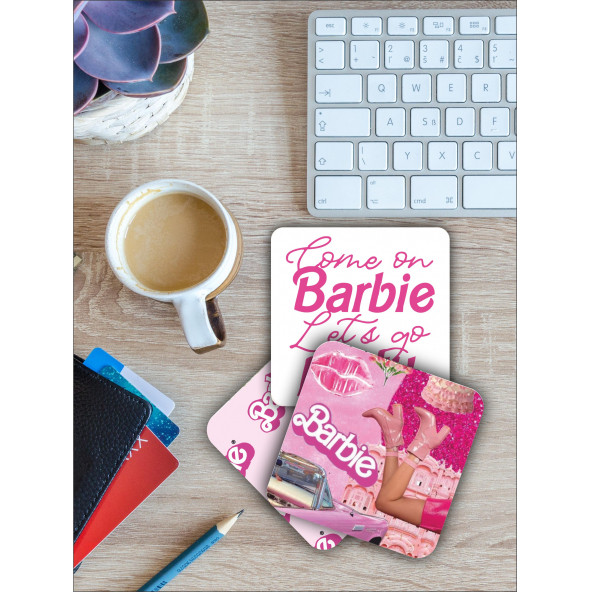 Barbie Film Temalı Ahşap Bardak Altlığı Ahşap Baskılı Altlık 6'lı Set (9 X 9CM)