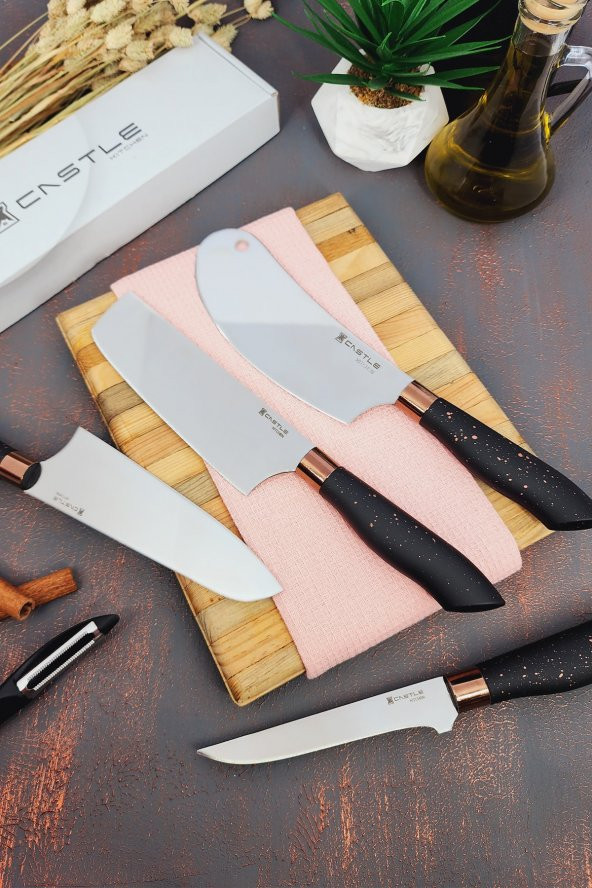Black Copper Serisi 4 Lü Mutfak Bıçak Seti ( Nakiri - Börek Salata - Sivri Şef - Sıyırma Doğrama )
