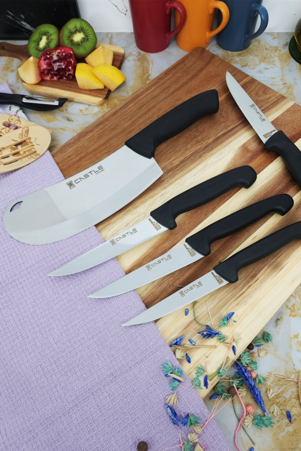 CASTLE KITCHEN Incisive Mutfak Bıçak Seti 5li Et Ekmek Sebze Meyve Bıçağı Pide Börek Salata Pizza Bıçağı