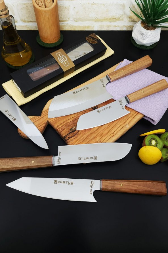 Elite Serisi 5li Mutfak Bıçak Seti Şef Bıçağı ( Kiritsuke-santakubig-santaku-santakusmall-gyotou )