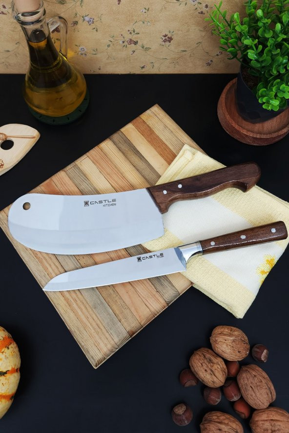 Mutfak Bıçak Seti 2li Et Ekmek Sebze Şef Bıçağı Soğan Salata Pide Kıyma Börek Doğrayıcı Satır