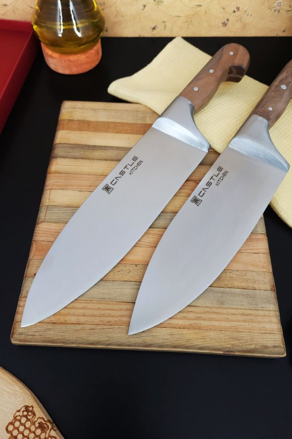 CASTLE KITCHEN Durable Serisi 2li Mutfak Bıçak Seti Şef Bıçağı  Ekmek Sebze Doğrama Bıçağı ( L- Xl )