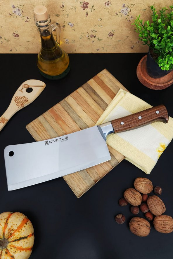 CASTLE KITCHEN Mutfak Bıçak Profesyonel Satır Zırh  4mm Çelik Kalınlık