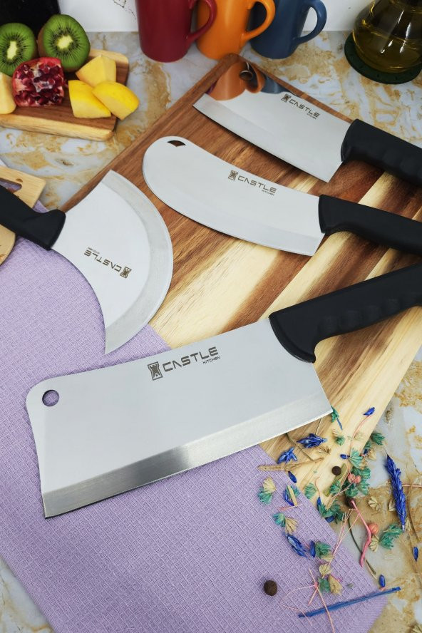 CASTLE KITCHEN Incisive Mutfak Bıçak Seti 4lü Et Tavuk Satırı Zırhı Pide Salata Börek Soğan Bıçağı