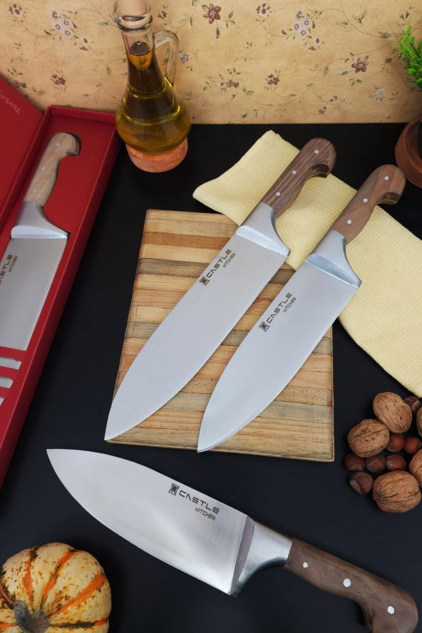 Durable Serisi 3lü Mutfak Bıçak Seti Şef Bıçağı Et Ekmek Sebze Doğrama Bıçağı ( L- Xl - Xxl )