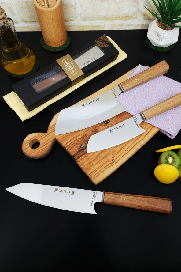 Elite Serisi 3lü Mutfak Bıçak Seti Et Sebze Şef Bıçağı ( Kiritsuke-santakubig-santakusmall )