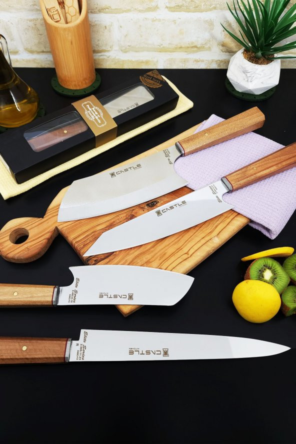 Elite Serisi 4lü Mutfak Bıçak Seti Şef Bıçağı ( Kiritsuke - Santakubig- Fleto Suşi -santakusmall )