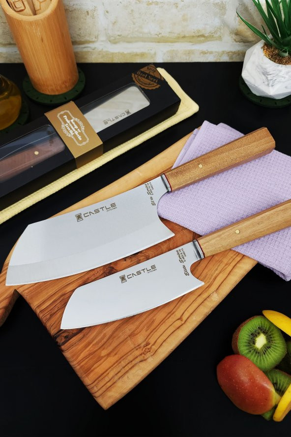Elite Serisi 2li Mutfak Bıçak Seti Şef Bıçağı Et Ekmek Sebze Bıçağı ( Santaku Big - Santaku Small )