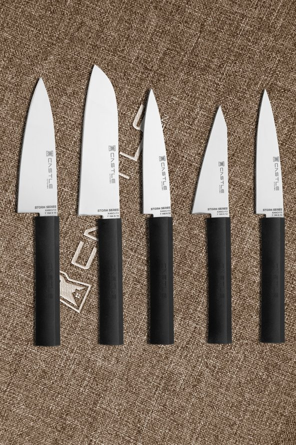 CASTLE KITCHEN Storm Serisi 5 Parça Mutfak Bıçak Seti Santaku Şef Et Ekmek Sebze Meyve Bıçak - 2