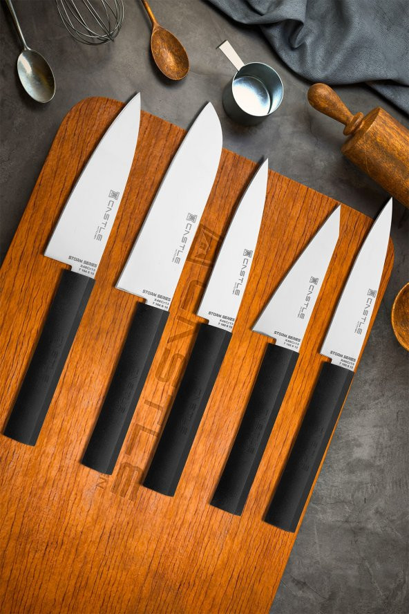 CASTLE KITCHEN Storm Serisi 5 Parça Mutfak Bıçak Seti Santaku Şef Et Ekmek Sebze Meyve Bıçak - 1