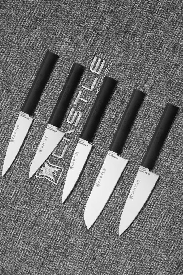 CASTLE KITCHEN Storm Serisi 5 Parça Mutfak Bıçak Seti Santaku Şef Et Ekmek Sebze Meyve Bıçak - 3