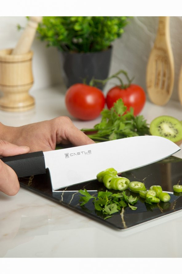 CASTLE KITCHEN Storm Serisi 5 Parça Mutfak Bıçak Seti Santaku Şef Et Ekmek Sebze Meyve Bıçak - 5