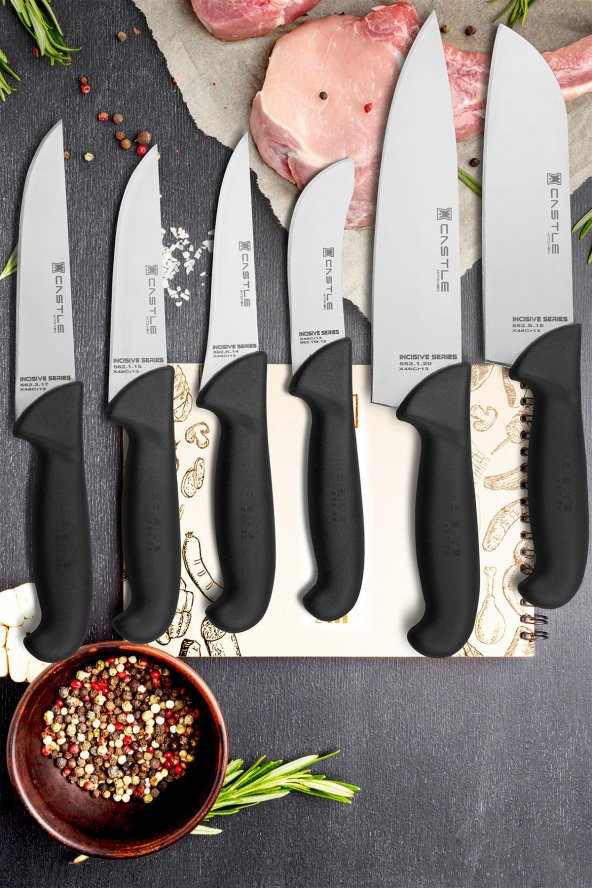CASTLE KITCHEN Incisive Serisi 6 Parça Mutfak Bıçak Seti Et Ekmek Sebze Meyve Bıçak