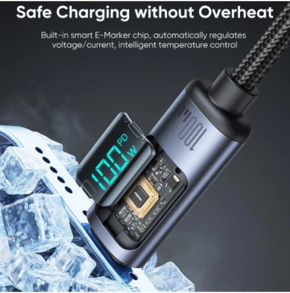 JOYROOM 100W USB-C / Type-C Dijital Ekranlı Hızlı Şarj Data Kablosu - Resim 2