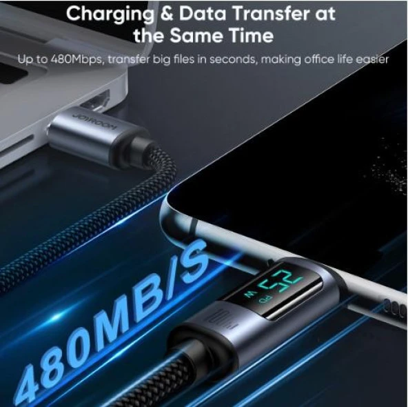 JOYROOM 100W USB-C / Type-C Dijital Ekranlı Hızlı Şarj Data Kablosu - Resim 4