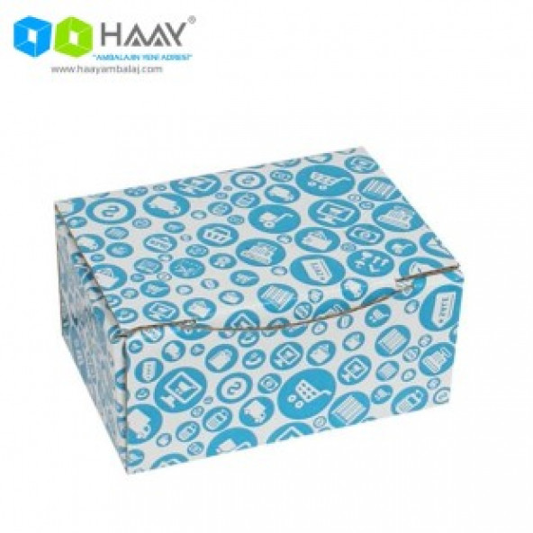 HAAY AMBALAJ 15,5x11x7,5cm Mavi Alışveriş Desenli Kutu ( 10 ADET)